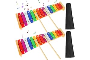 JEONDFG Xylophon für Kinder,Glockenspiel,Xylophon Holz,2 Stück Xylophon 15 Töne Regenbogentaste Xylophon mit 4 Schlägeln Windspiel Holz Musikinstrument Instrument Ideal Geschenk für pädagogische Instrumente