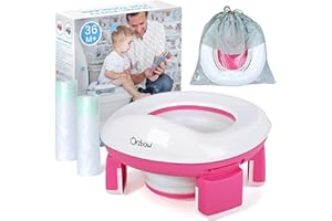 Orzbow Orinal de Viaje Portatil Niños Plegable,Asiento Inodoro Plegable con 40 Bolsas,Orinales Infantiles para Casa y Viaje con Bolsa de Transporte,Reductor WC para Bebé con 4 Patas de Apoyo (Rosa)