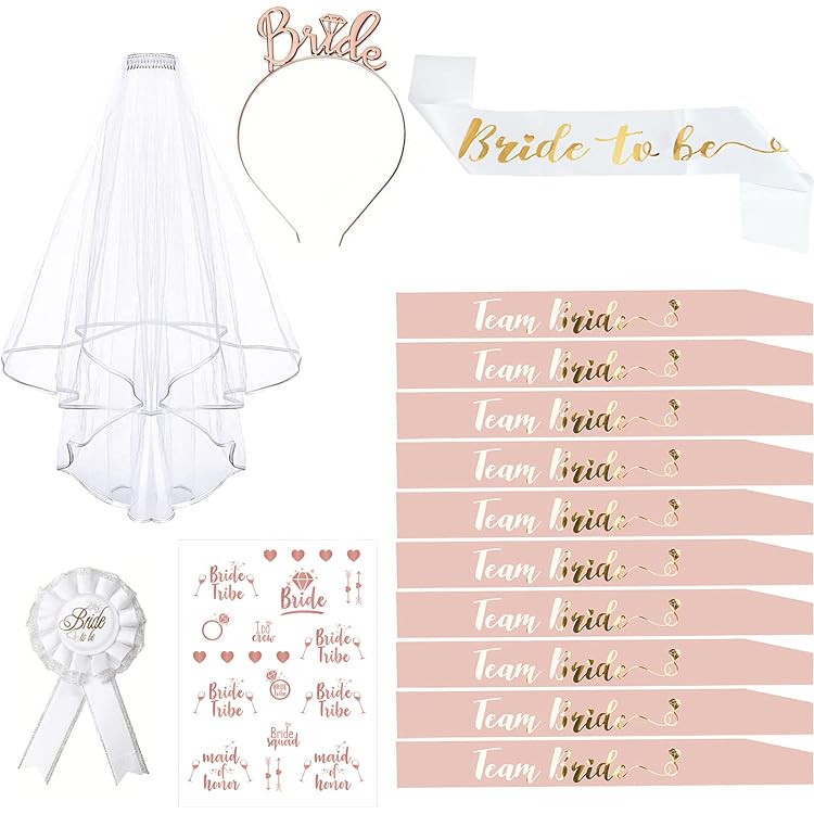 Oblique Unique Braut & Team Braut Schärpen Set – Pink Mit Herzen, Für JGA & Hochzeit | 7 Schärpen Inkl. Braut-Schärpe