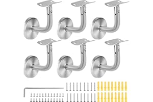 SUPAWAY Support main courante Acier inoxydable supports de rampe main Supports de main courante d'escalier Bannister fixation murale Support mural de rampe bois pour rampes escalier, Argent(Bend-6Pcs)