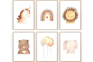 OHBIMBA Láminas Decorativas Infantiles | Cuadros Decoración Dormitorio Bebé, Niño y Niña Sin Marcos | Estimulación Creativa y Visual Infantil | Set de 6 Láminas 30x40cm