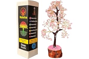 NAISHA Rose Quartz Tree of Life - Chakra Tree for Positive Energy, Feng Shui Figurine, Handmade Gemstone, Good Luck Pink Money Tree Bonsai, Meditation Stones, Spiritual Prosperity
