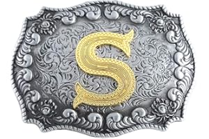 STARBRILLIANT Western Belt Buckles for Men A to Z Initial Letters Cowboy Belt Buckles with Cloud Roll Edging，Black Gray