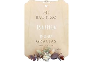 nagu® Panneau De Bienvenue En Bois Pour Baptême - Personnalisé Avec Prénom Et Date, Décoration Baptême Fille, Inclut Lettres Autocollantes, Support De Table, 30 x 22 cm. Cadeau Marraine