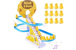 OCCOUMR 12 Stück Elektrische Ente Treppensteigen Spielzeug, Elektrisches Entenklettern auf Treppenbahnen und Rutschen-Set, Enten-Achterbahn mit blinkenden Lichtern und Musik EIN-/Ausschalter