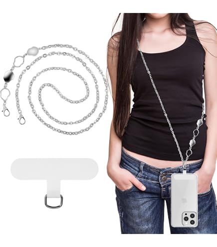 Moguri Handykette Mit Silbernen Perlen & Transparentem Halter – Für Alle Smartphones, Inkl. Schmuckbeutel