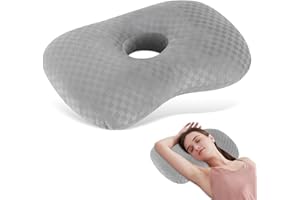 Mapille Piercing Cushion, 44 x 32 x 8 cm, Doughnut Cushion with 10 cm Hole Large, Increased Filling Height, Piercings Care Ergonomic, Recovery Pillow for Side Sleep, Ear Against Ear Pain (Grey)