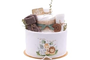 ‎TREND MAMA KEIN STREICHELZOO Trend Mama® | Musselin Windeltorte | 27 Windeln (Gr.2), Musselintuch, Baby Lätzchen, Babysocken | Baby Party Geschenk (Welcome to the World | Jungle)