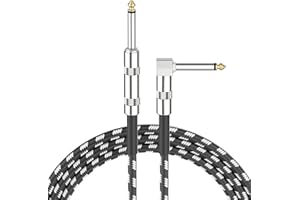 Geepen Câble Guitare 6,35 mm Stéréo Câble TS Mono Instrument Performance Cord 1/4 Jack Droit à Angle Droit pour Guitare, Basse, Clavier (3M)