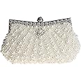 HONGCI Glitter Faux Pearl Beaded Rhinestone Women's Clutch Bag, Ladies Evening Bag Bridal Wedding Bag Handbag Prom Bag Purse