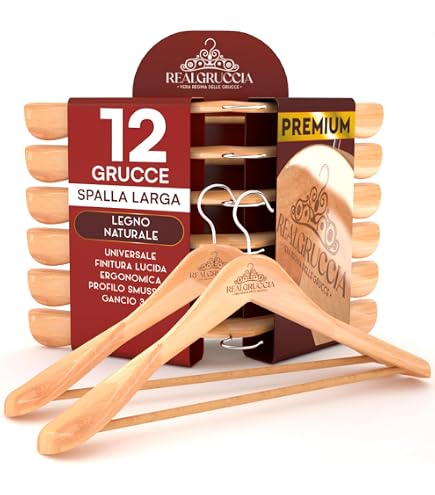 HANGERWORLD 5 Grucce In Legno Laccato 45 Cm Con Barra Porta Pantaloni Antiscivolo – Appendini Eleganti Per Armadio, Gancio Girevole 360°