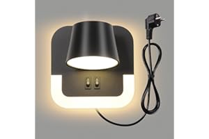 AWEKLIY LED 4W+8W leselampe wandlampe mit schalter, Wand leselampe innen mit kabel und stecker, Schlafzimmer Hotels wandleselampe Nachttischlampe, Drehbarer Lampenkopf, 3000K Einstellbare, Schwarz