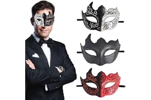 Cleminsta 3 Stück Venezianische Masquerade Masken, Männer Venezianische Maske, Maskerade Maske mit Feder, Cosplay Mardi Gras Maske, Karneval Augenmaske für Halloween, Karneval, Party Kostüm