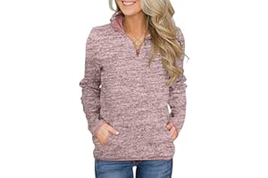 iWoo Womens Casual Sweatshirt Long Sleeve Stand Collar 1/4 Zip Cosy Tops Pullover with Two Pockets