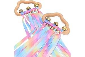 YELUFT Sensory Toys for Babies - 2 Pack Teething Sensory Toy Rainbow Ribbons Rattle Toys Baby Wooden Toys for Babies Infant Toddler 3-24 Months Light Gradient