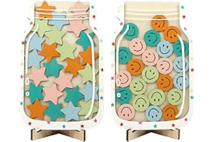 Kitchnexus 2 Stück Magnetische Kinder Belohnungsglas, Holz Kinder Belohnungssystem mit 25 Sternen und Smiley Holzblock, Für Schulen und Familien