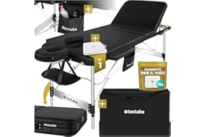 TecTake® Lettino da Massaggio Pieghevole a 3 Zone, Lettino Massaggio Portatile, Lettino Estetista con Poggiatesta e Poggiapiedi Regolabili - Larghezza senza braccioli: 70 cm, Nero