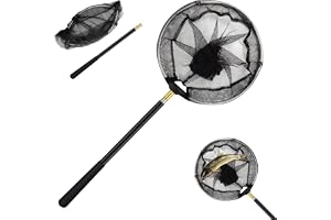 LEKEFETO Vikbar & Teleskophåv Fiske: 150 cm, Bärbar Fisknät Dammhåv, Fisketillbehör, Svart, Nylon