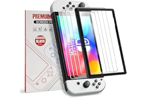 LUSEE 4 Pezzi Pellicola Vetro Temperato compatibile con Nintendo Switch OLED Modello 7 pollici Modello 2021, Pellicola Protettiva - Piena Copertura, Durezza a 9H, Chiaro HD, Anti Graffio