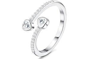 JeweBella 925 Sterling Silver Heart Adjustable Rings for Women Girls with Cubic Zirconia Thumb Rings for Women Hypoallergenic Open Finger Rings for Girls Mother Daughter Gifts