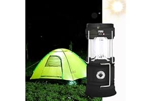 Lanterne LED Rechargeable Solaire/USB, ZVO Lampe Camping Puissante, 2 Modes Lanterne de Jardin Portable, Torche 360° Eclairage Suspendue avec Etanche pour Bivouac/Secours/Garage/Cave/Pêche(Noir)