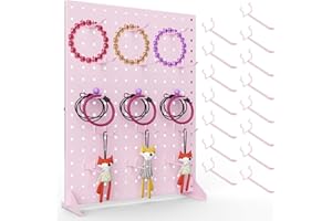 VACONICO Peg Board Display Stand with 15 Hooks, Desk Metal Pegboard Shelf for Craft Shows & Fairs, Retail Stores, Vendors Arts and Crafts Finishing - 17x13Inch & Pink