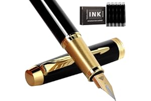 Zalantan Fountain Pen, luxury pens, Fine point smooth writing pens for journaling fancy pens with Gift Case 10 black ink cartridges an ink converte nice pens metal pen writer gifts (Black)