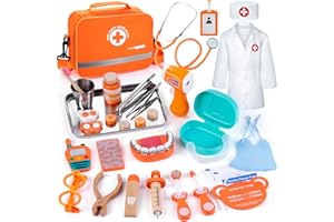 EFO SHM Arztkoffer Kinder, 33-teiliges Zahnarzt Spielzeug Kinder aus Holz mit Echtem Stethoskop, Rollenspiel Kinderspielzeug Set, Spielzeug ab 3 Jahre Mädchen und Junge (2)