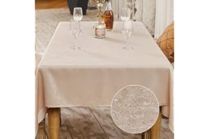 BALCONY & FALCON - Mantel lavable que imita al lino, brillante, impermeable, efecto loto, rectangular, beis, 145 x 300 cm