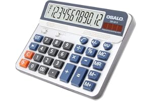 OSALO Calculator Extra Large Display Accounting Big Button 12 Digits Desktop Solar Calculator (OS-6815)
