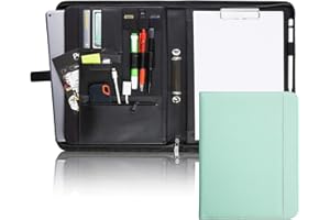 Vebon® Classeur à anneaux A4 "Paris" I Conférencier avec fermeture Éclair + pince I Porte documents A4 + pochette ordinateur portable I organiseur professionnel avec rangement I Simili cuir I Bleu