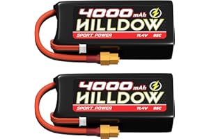 HILLDOW 11.4V 3S Lipo Battery 85C 4000mAh Softcase RC Battery Rechargeable with XT60 Connector for Rock Crawler Helicopter Airplane Drone Boat Racing Models(2 Packs)