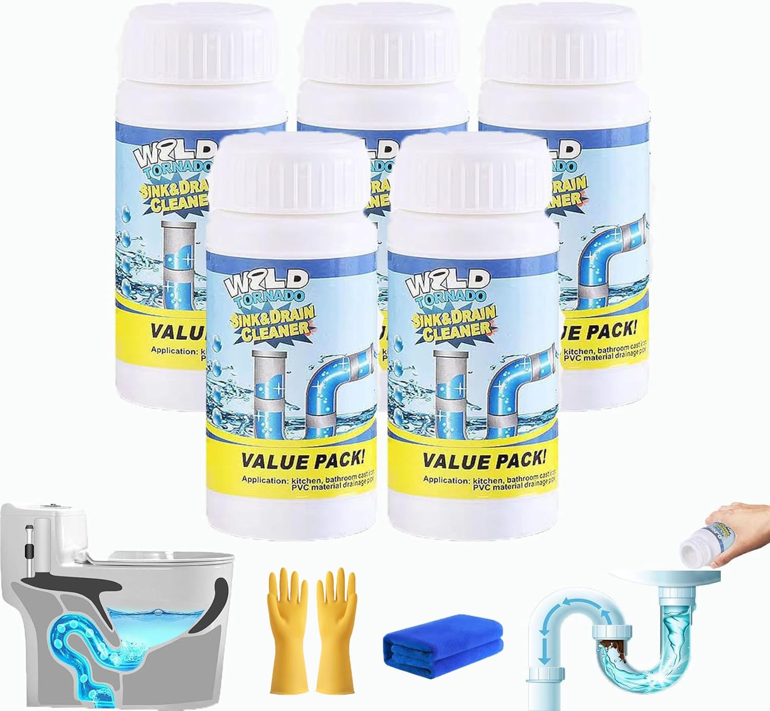 Turbonet 2.0 Desatascador, elimina eficazmente pelo, grasa, jabón y restos de comida, para fregaderos, duchas, inodoros y tuberías, uso rápido y práctico (1PCS)