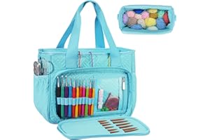Dadanism Crochet Bag, Knitting Tote Bag, Yarn Storage Holder with Handle & Shoulder Strap, Yarn Storage Organizer for Crocheting Knitter, Crochet Hooks, Knitting Needles Kit, Sewing Supplies, Blue