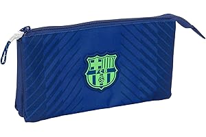 Safta F.C. Barcelona Navy Blue - Portatodo Triple, Estuche Infantil, Estuche Niño, Ideal para Niños en Edad Escolar, Cómodo y Versátil, Calidad y Resistencia, 22x3x12 cm