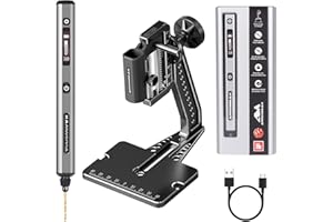 ARROWMAX Mini perceuse électrique à 5 vitesses avec presse d'établi hérisson, 10 petits forets avec boîte en aluminium, écran OLED, lumières LED, mandrin sans clé de 3/32" (SDS Ultra Plus)