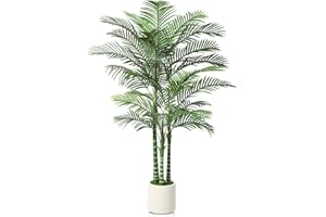 Fopamtri Palmera Artificial 210cm Plantas Artificiales Decorativas Grandes con Macetero Blanca, Arbol Artificial Plastico para Casa Dormitorio Oficina Balcón Jardín Decoración