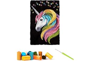 CCWORAN Einhorn Pferdeteppich Making Kit für Erwachsene DIY Handwerk Knüpfhaken Teppich Kit Set Tapisserie Kissen Muster Bedruckte Mesh Matte Leinwand Wollgarn
