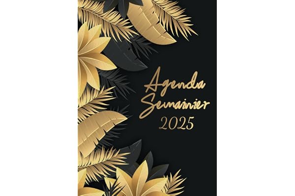 Agenda semainier 2025 A4 Noir fleurs: Planificateur Semainier 1 semaine sur 2 page,12 mois de Janvier à Décembre 2025, Grand Format Fleurs tropical