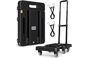 Troozy Carretilla Plegable con Frenos, Carro Plegable con Ruedas-Capacidad de Carga 226 KG, Carretillas de Mano, Plataforma con 6 ruedas universales, Carrito Transporte con 2 Cuerdas Flexibles