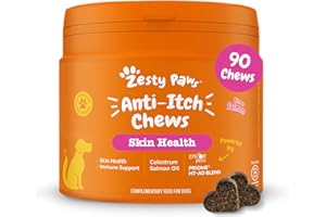 Zesty Paws Anti-Itch Chews for Dogs | Soothes Itchy Skin, Paws & Ears from Licking & Scratching, Helps Immune Function, Skin & Gut Health | Contains Salmon Oil & Probiotics | Daily Use | 90 Chews