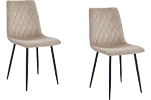 MEVSIM STORE Esszimmerstühle 2er Set Beige - Samt - Metallbein - Wohnzimmersessel - Samt Sessel Stuhl - Edelstahl Küchenstuhl Schwarze Metallbeine - Polyester Stuhl