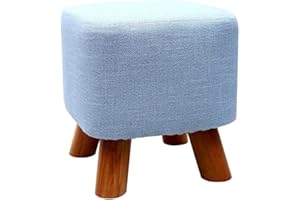 UUSSHOP Wooden Support Upholstered Footstool Ottoman Pouffe Padded Chair Stool with Removable Linen Cover 4 Beech Legs (Blue)