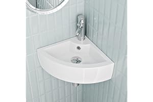 BELOFAY Modern Design Bathroom Wash Basin Sink, Corner Wall-Mounted White Cloakroom Ceramic Basin for Bathroom, Vanity Cabinet, and Toilets (13.5x43.5x32) (HxWxD)