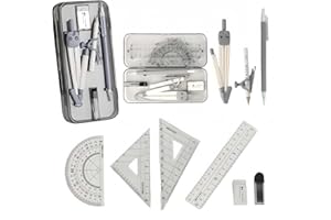 MHwan Maths Sets, 9 Pcs Beautiful Strong and durable Shell, a High-Quality Geometry Sets for Secondary School Loved by Children, Protractor compass Set Suitable for Middle School Mathematic