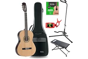 Classic Cantabile AS-851 Pack Guitare Classique 7/8 Nature - Cordes en Nylon d'étude - Guitare de concert idéale pour débutants, enfants - Avec accessoires, housse, accordeur et repose-pieds