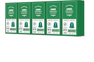 ‎BY AMAZON by Amazon Lungo Aluminium-Kaffeekapseln, kompatibel mit Nespresso, mittelgeröstet, 100 Stück (5 Packungen mit je 20 Stück) – Rainforest Alliance zertifiziert