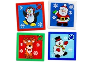 ZOONVII 4 Stück Schiebepuzzle,Schiebe Puzzle als Kleinigkeiten für Adventskalender,Adventskalender Füllung,Motive enthält - Weihnachtsmann, Schneemann, Elch und Pinguin,Weihnachten Geschenke