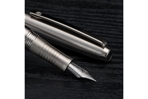 LANXIVI HongDian - Pluma estilográfica de acero inoxidable con punta extrafina con convertidor y caja de metal