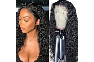 REBASAR Perruque Femme Naturelle Brésilien Deep Wave 13x4 Lace Wig Human Hair Perruque Bresilienne Cheveux Humain Sans Colle Bouclée 150% Density Glueless Wig Noire Naturelle 16 Pouces